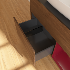 Тумба под раковину Villeroy & Boch Finion 100х50,1 см с подсветкой МДФ шпон грецкого ореха/стекло черное матовое G782HBGN