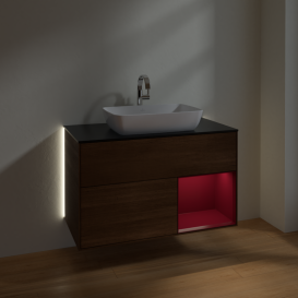 Тумба под раковину Villeroy & Boch Finion 100х50,1 см с подсветкой МДФ шпон грецкого ореха/стекло черное матовое G782HBGN