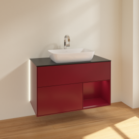 Тумба под раковину Villeroy & Boch Finion 100х50,1 см с подсветкой МДФ пион матовый лак/стекло черное матовое G782HBHB