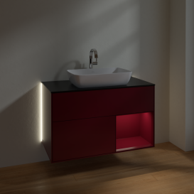 Тумба под раковину Villeroy & Boch Finion 100х50,1 см с подсветкой МДФ пион матовый лак/стекло черное матовое G782HBHB