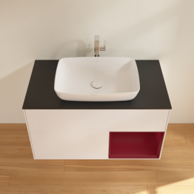 Тумба под раковину Villeroy & Boch Finion 100х50,1 см с подсветкой МДФ белый матовый лак/стекло черное матовое G782HBMT