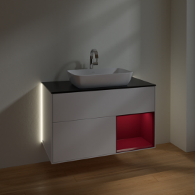 Тумба под раковину Villeroy & Boch Finion 100х50,1 см с подсветкой МДФ белый матовый лак/стекло черное матовое G782HBMT