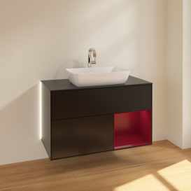 Тумба под раковину Villeroy & Boch Finion 100х50,1 см с подсветкой МДФ черный матовый лак/стекло черное матовое G782HBPD