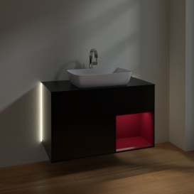Тумба под раковину Villeroy & Boch Finion 100х50,1 см с подсветкой МДФ черный матовый лак/стекло черное матовое G782HBPD