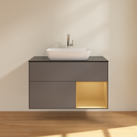 Тумба под раковину Villeroy & Boch Finion 100х50,1 см с подсветкой МДФ антрацит матовый лак/стекло черное матовое G782HFGK