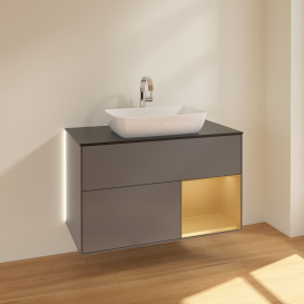 Тумба под раковину Villeroy & Boch Finion 100х50,1 см с подсветкой МДФ антрацит матовый лак/стекло черное матовое G782HFGK