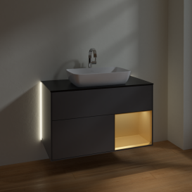 Тумба под раковину Villeroy & Boch Finion 100х50,1 см с подсветкой МДФ антрацит матовый лак/стекло черное матовое G782HFGK