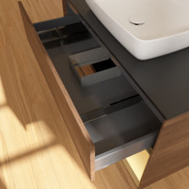 Тумба под раковину Villeroy & Boch Finion 100х50,1 см с подсветкой МДФ шпон грецкого ореха/стекло черное матовое G782HFGN