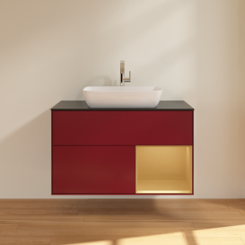 Тумба под раковину Villeroy & Boch Finion 100х50,1 см с подсветкой МДФ пион матовый лак/стекло черное матовое G782HFHB