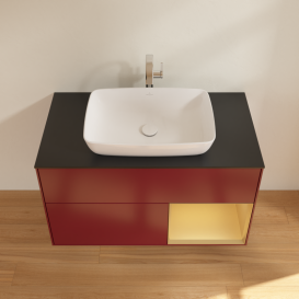 Тумба под раковину Villeroy & Boch Finion 100х50,1 см с подсветкой МДФ пион матовый лак/стекло черное матовое G782HFHB