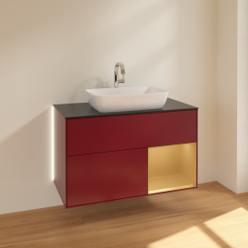 Тумба под раковину Villeroy & Boch Finion 100х50,1 см с подсветкой МДФ пион матовый лак/стекло черное матовое G782HFHB