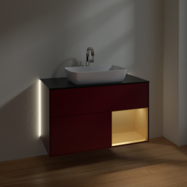 Тумба под раковину Villeroy & Boch Finion 100х50,1 см с подсветкой МДФ пион матовый лак/стекло черное матовое G782HFHB