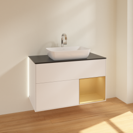 Тумба под раковину Villeroy & Boch Finion 100х50,1 см с подсветкой МДФ белый матовый лак/стекло черное матовое G782HFMT