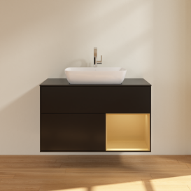 Тумба под раковину Villeroy & Boch Finion 100х50,1 см с подсветкой МДФ черный матовый лак/стекло черное матовое G782HFPD