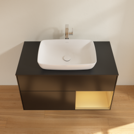 Тумба под раковину Villeroy & Boch Finion 100х50,1 см с подсветкой МДФ черный матовый лак/стекло черное матовое G782HFPD