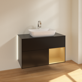 Тумба под раковину Villeroy & Boch Finion 100х50,1 см с подсветкой МДФ черный матовый лак/стекло черное матовое G782HFPD