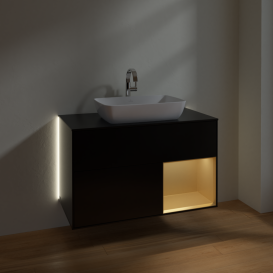 Тумба под раковину Villeroy & Boch Finion 100х50,1 см с подсветкой МДФ черный матовый лак/стекло черное матовое G782HFPD