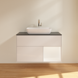 Тумба под раковину Villeroy & Boch Finion 100х50,1 см с подсветкой МДФ глянцевый белый лак/стекло черное матовое G782MTGF