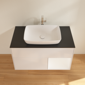 Тумба под раковину Villeroy & Boch Finion 100х50,1 см с подсветкой МДФ глянцевый белый лак/стекло черное матовое G782MTGF