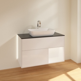 Тумба под раковину Villeroy & Boch Finion 100х50,1 см с подсветкой МДФ глянцевый белый лак/стекло черное матовое G782MTGF