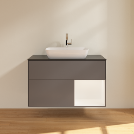 Тумба под раковину Villeroy & Boch Finion 100х50,1 см с подсветкой МДФ антрацит матовый лак/стекло черное матовое G782MTGK