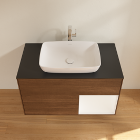 Тумба под раковину Villeroy & Boch Finion 100х50,1 см с подсветкой МДФ шпон грецкого ореха/стекло черное матовое G782MTGN