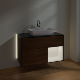 Тумба под раковину Villeroy & Boch Finion 100х50,1 см с подсветкой МДФ шпон грецкого ореха/стекло черное матовое G782MTGN