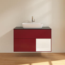 Тумба под раковину Villeroy & Boch Finion 100х50,1 см с подсветкой МДФ пион матовый лак/стекло черное матовое G782MTHB