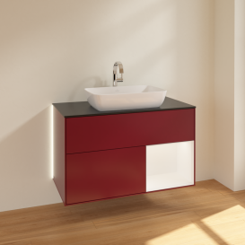 Тумба под раковину Villeroy & Boch Finion 100х50,1 см с подсветкой МДФ пион матовый лак/стекло черное матовое G782MTHB