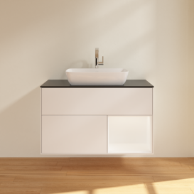 Тумба під раковину Villeroy & Boch Finion 100х50,1 см із підсвічуванням МДФ білий матовий лак/скло чорне матове G782MTMT