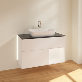 Тумба под раковину Villeroy & Boch Finion 100х50,1 см с подсветкой МДФ белый матовый лак/стекло черное матовое G782MTMT