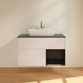 Тумба под раковину Villeroy & Boch Finion 100х50,1 см с подсветкой МДФ глянцевый белый лак/стекло черное матовое G782PDGF