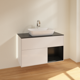 Тумба под раковину Villeroy & Boch Finion 100х50,1 см с подсветкой МДФ глянцевый белый лак/стекло черное матовое G782PDGF