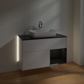 Тумба под раковину Villeroy & Boch Finion 100х50,1 см с подсветкой МДФ глянцевый белый лак/стекло черное матовое G782PDGF