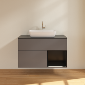 Тумба под раковину Villeroy & Boch Finion 100х50,1 см с подсветкой МДФ антрацит матовый лак/стекло черное матовое G782PDGK