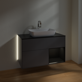 Тумба под раковину Villeroy & Boch Finion 100х50,1 см с подсветкой МДФ антрацит матовый лак/стекло черное матовое G782PDGK