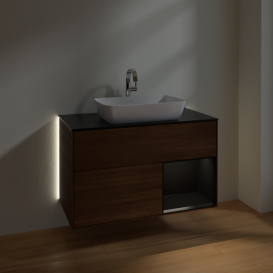 Тумба под раковину Villeroy & Boch Finion 100х50,1 см с подсветкой МДФ шпон грецкого ореха/стекло черное матовое G782PDGN