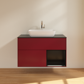 Тумба под раковину Villeroy & Boch Finion 100х50,1 см с подсветкой МДФ пион матовый лак/стекло черное матовое G782PDHB