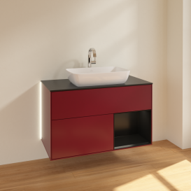 Тумба под раковину Villeroy & Boch Finion 100х50,1 см с подсветкой МДФ пион матовый лак/стекло черное матовое G782PDHB