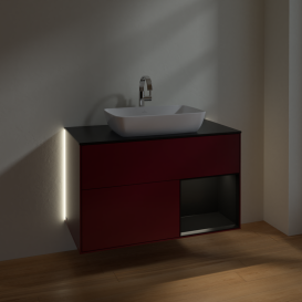 Тумба под раковину Villeroy & Boch Finion 100х50,1 см с подсветкой МДФ пион матовый лак/стекло черное матовое G782PDHB