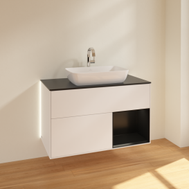 Тумба под раковину Villeroy & Boch Finion 100х50,1 см с подсветкой МДФ белый матовый лак/стекло черное матовое G782PDMT