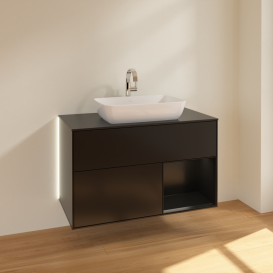 Тумба под раковину Villeroy & Boch Finion 100х50,1 см с подсветкой МДФ черный матовый лак/стекло черное матовое G782PDPD