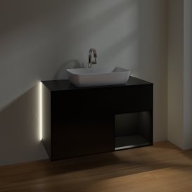 Тумба под раковину Villeroy & Boch Finion 100х50,1 см с подсветкой МДФ черный матовый лак/стекло черное матовое G782PDPD