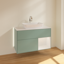 Тумба под раковину Villeroy & Boch Finion 100х50,1 см с подсветкой МДФ оливковый матовый лак/стекло белое матовое G781GFGM