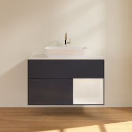 Тумба под раковину Villeroy & Boch Finion 100х50,1 см с подсветкой МДФ темно-синий матовый лак/стекло белое матовое G781GFHG