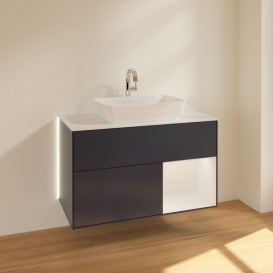 Тумба под раковину Villeroy & Boch Finion 100х50,1 см с подсветкой МДФ темно-синий матовый лак/стекло белое матовое G781GFHG