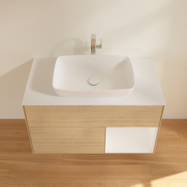 Тумба под раковину Villeroy & Boch Finion 100х50,1 см с подсветкой МДФ шпон дуба/стекло белое матовое G781GFPC