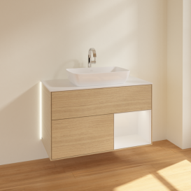 Тумба под раковину Villeroy & Boch Finion 100х50,1 см с подсветкой МДФ шпон дуба/стекло белое матовое G781GFPC