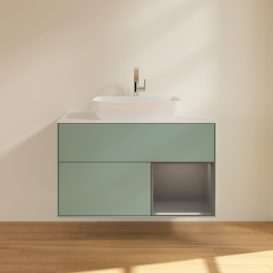 Тумба под раковину Villeroy & Boch Finion 100х50,1 см с подсветкой МДФ оливковый матовый лак/стекло белое матовое G781GKGM