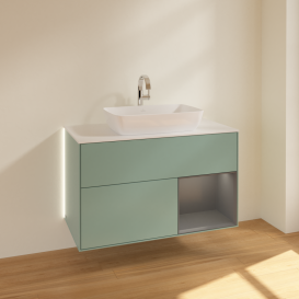 Тумба под раковину Villeroy & Boch Finion 100х50,1 см с подсветкой МДФ оливковый матовый лак/стекло белое матовое G781GKGM